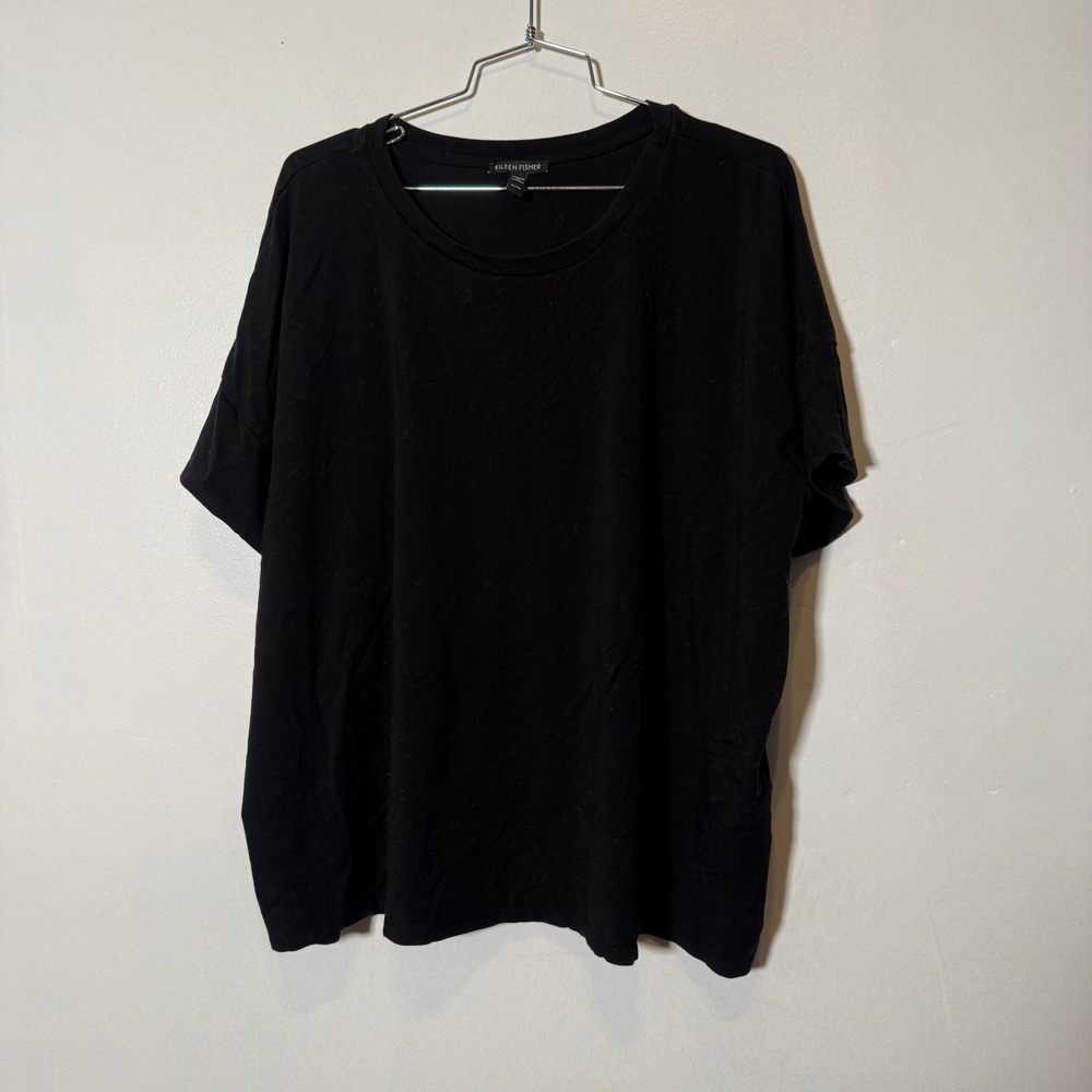 Eileen Fisher T-Shirt Women XL Black Tencel Lyocell Boxy Scoop Neck
